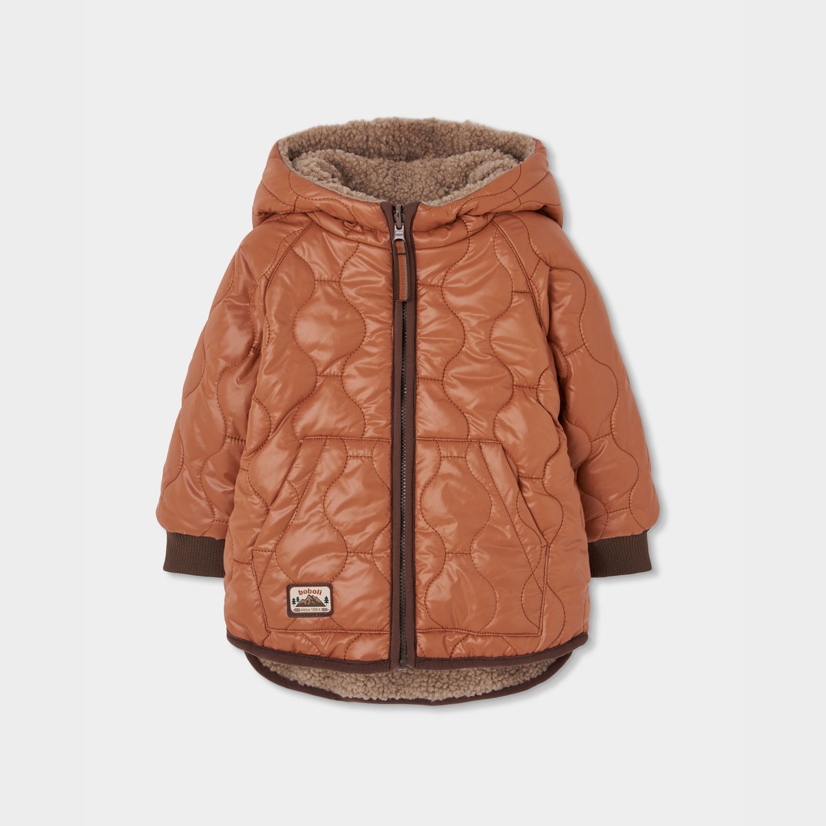 Parka garçon tissu technique réversible marron, BOBOLI
