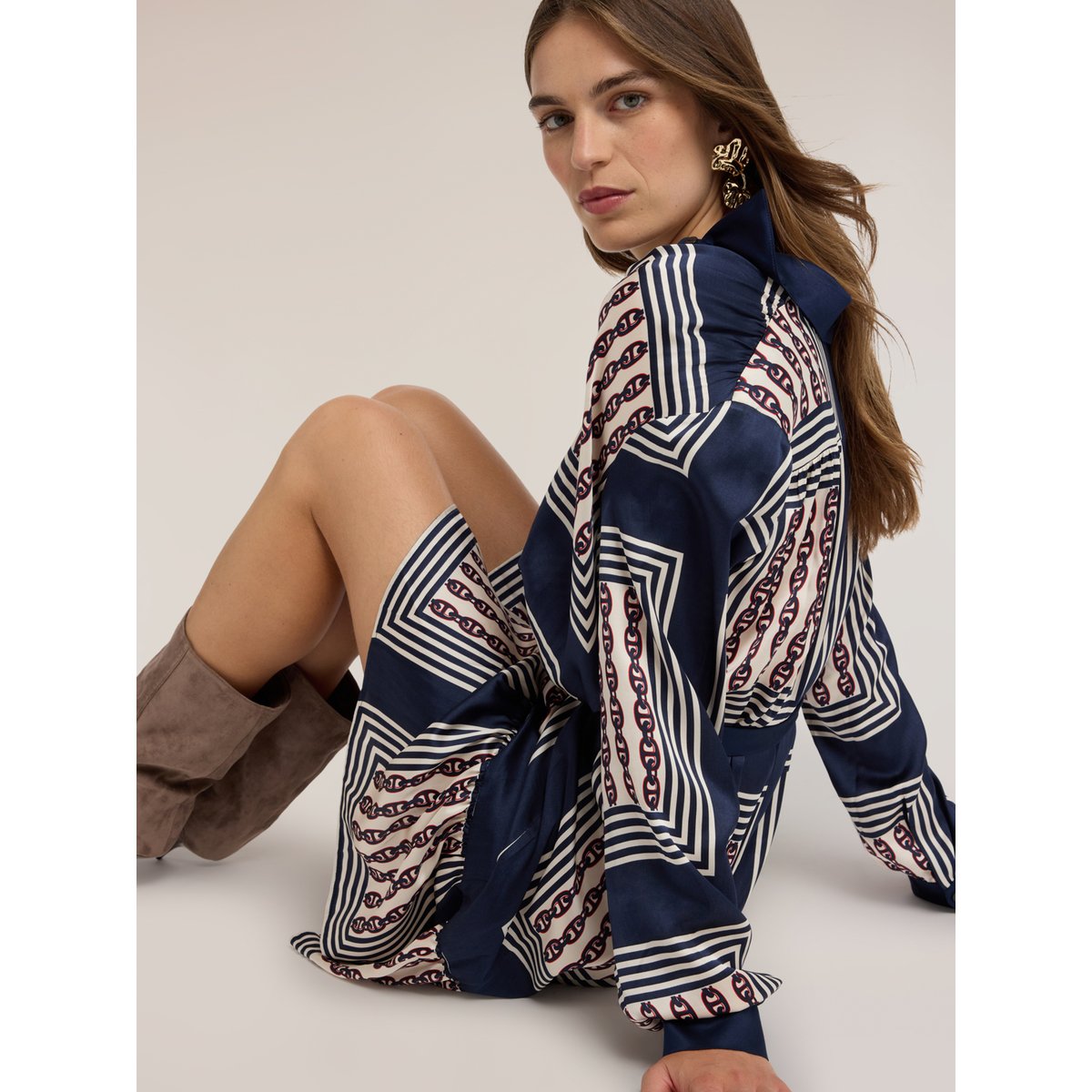 Robe chemisier imprimée bleu, MOTIVI