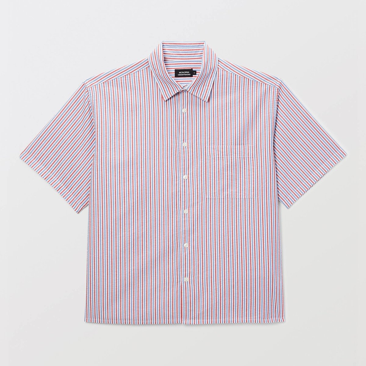 Chemise manches courtes seersucker rayée en coton bio GOTS ecru, MONOPRIX