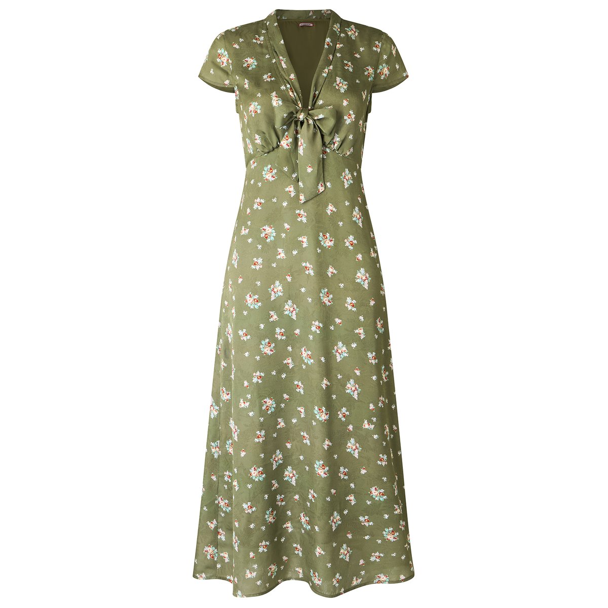 Robe Mi-Longue Nouée Devant Fleurs Vintage vert, JOE BROWNS