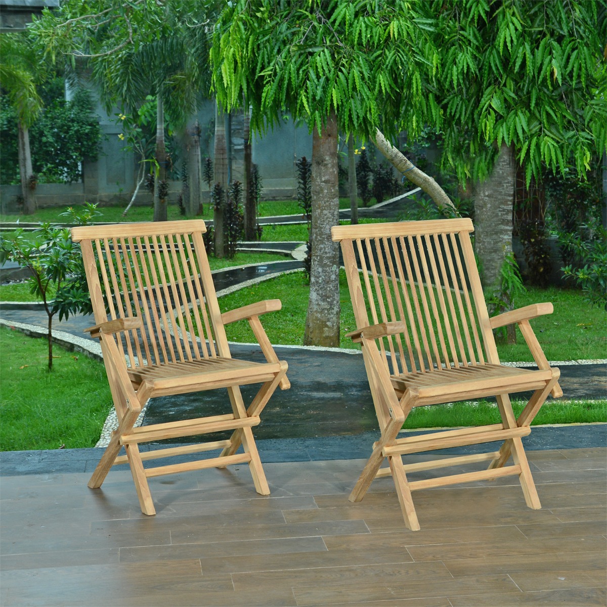 Fauteuils de jardin pliantes en teck massif (lot de 2) - JAVA naturel, TECK ATTITUDE