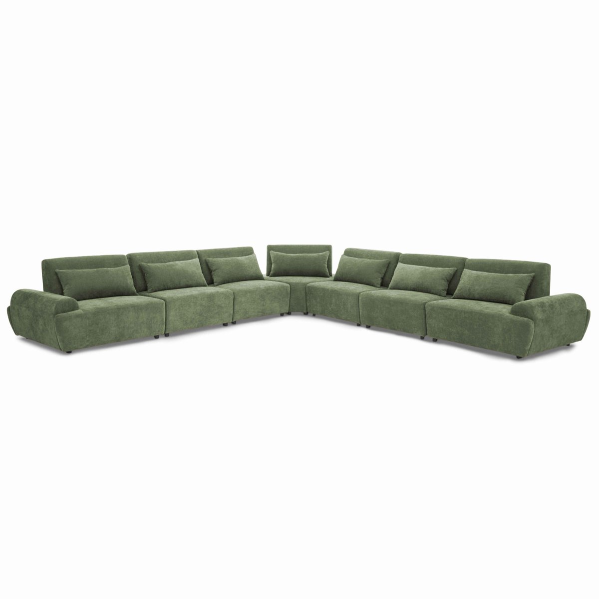 Canapé modulable d'angle 7 places en tissu avec coussins dossier ajustable, CALLISTO vert, OVIALA