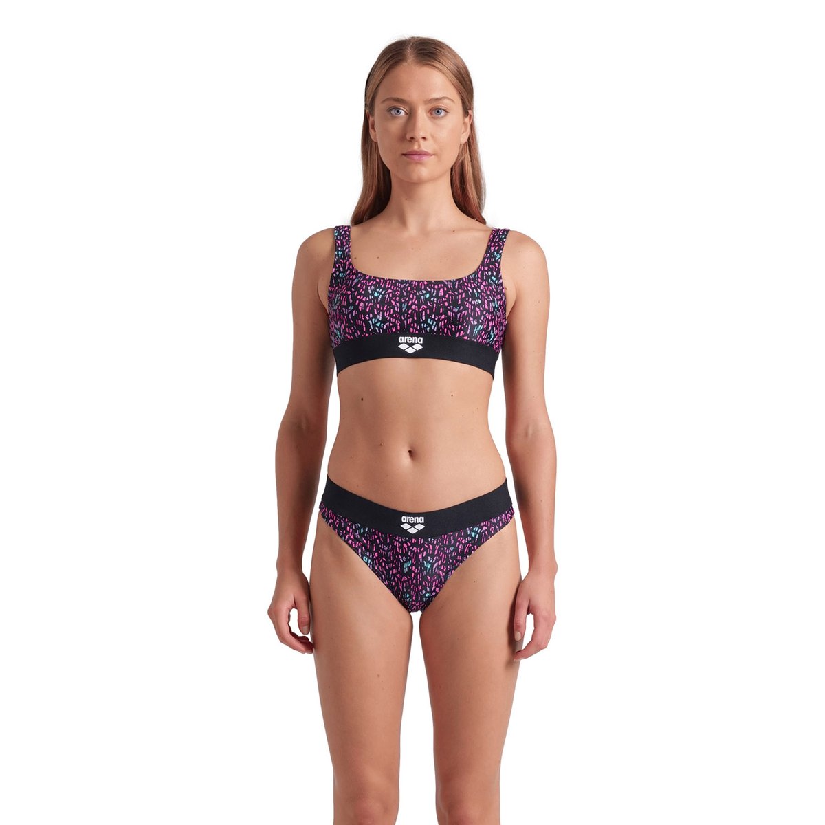 Maillot de bain 2 pièces bralette arena Monogram pour femme black multi, ARENA