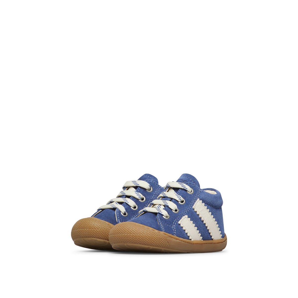 Chaussures premiers pas en cuir et suède MACKS 2 bleu-blanc, NATURINO