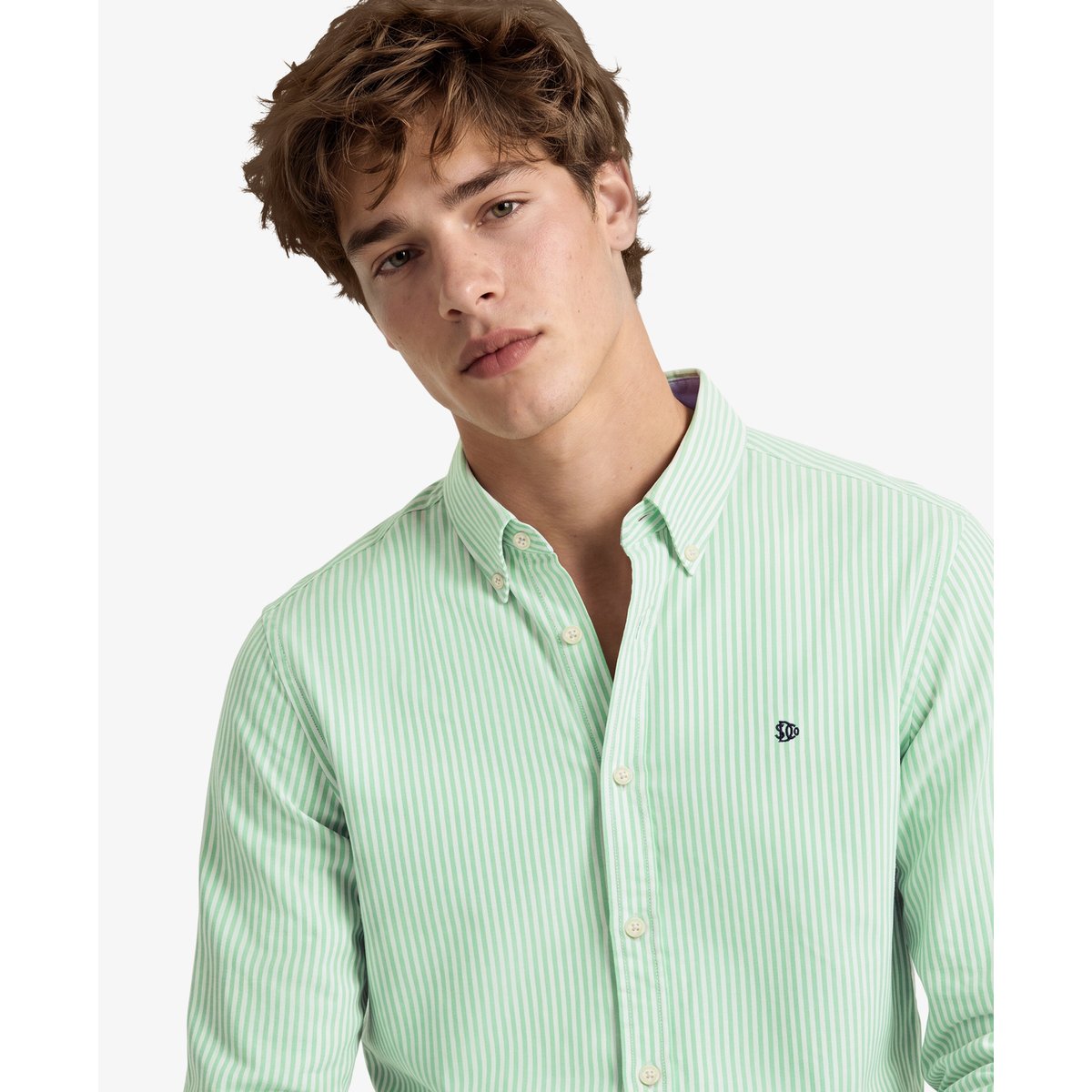 Chemise Oxford Preppy à Manches Longues rayures vert menthe, SUPERDRY