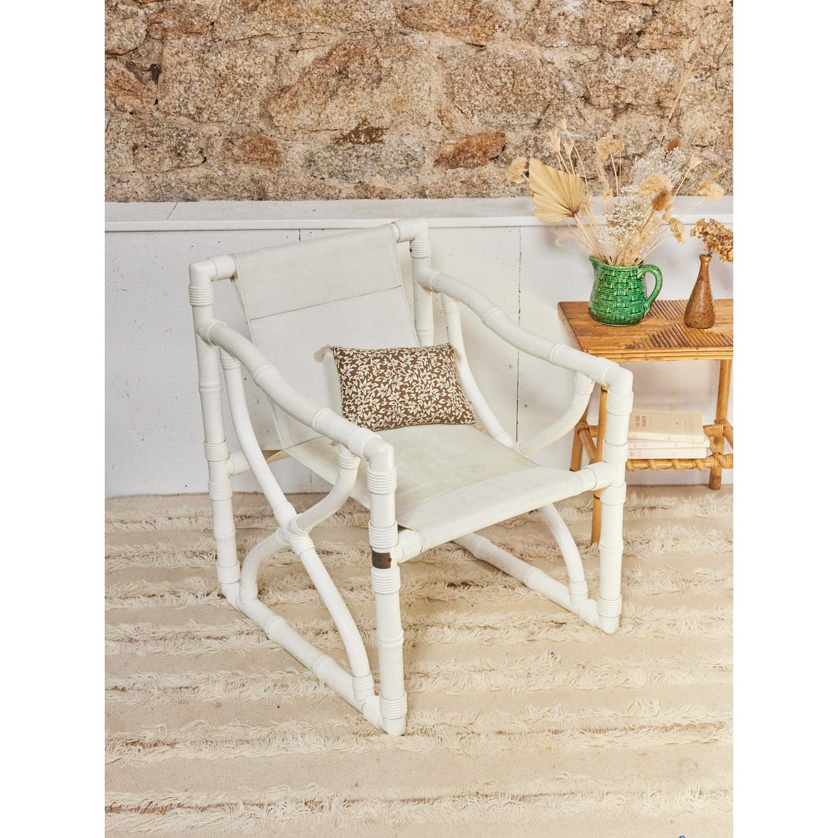 Fauteuil en bambou blanc Jakob N°1286 - Bon état blanc, DEBONGOUT