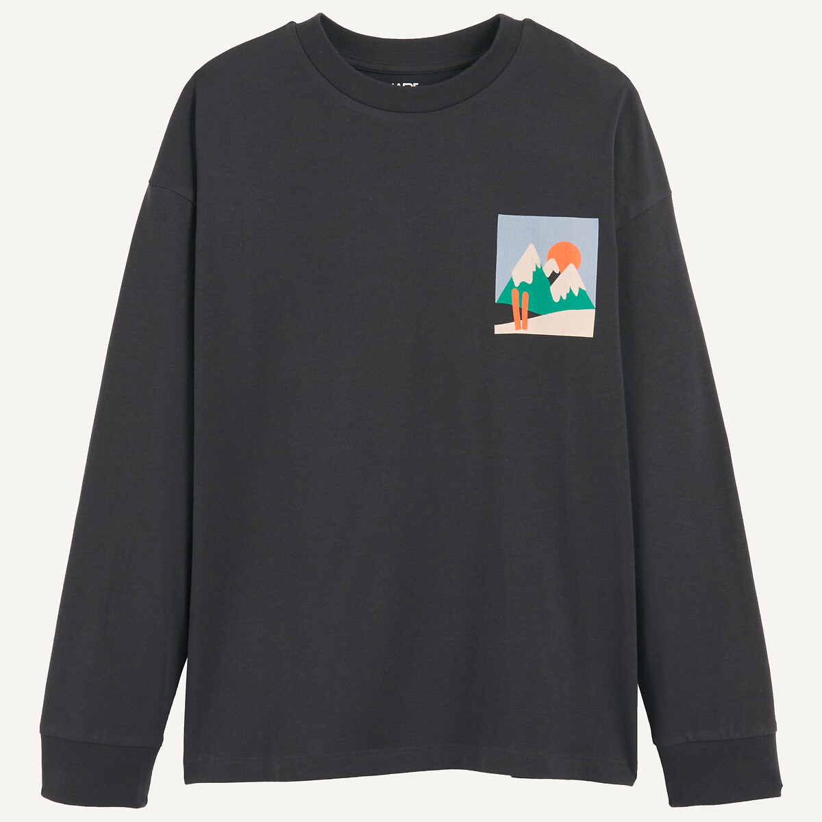 T-shirt manches longues, imprimé montagnes devant et au dos noir, LA REDOUTE COLLECTIONS