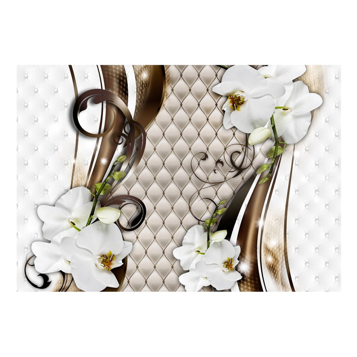 Papier peint intissé panoramique Fleurs Gold trail beige, EDEN