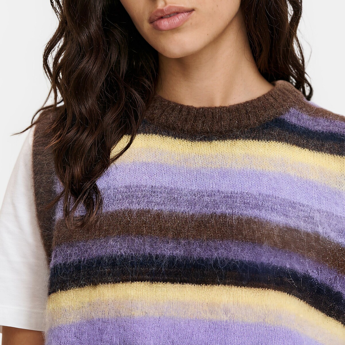 Pull sans manches à rayures, en alpaga mélangé rayé multicolore, LA REDOUTE COLLECTIONS