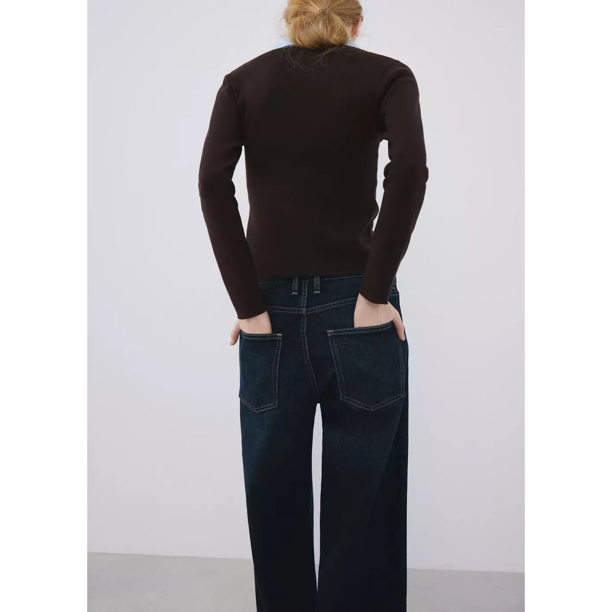 Pull-over col chemise combiné chocolat, MANGO