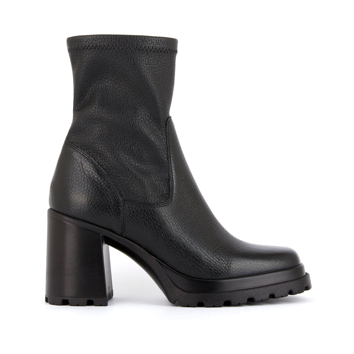 Bottines cuir avec talon et plateau noir Sacha La Redoute