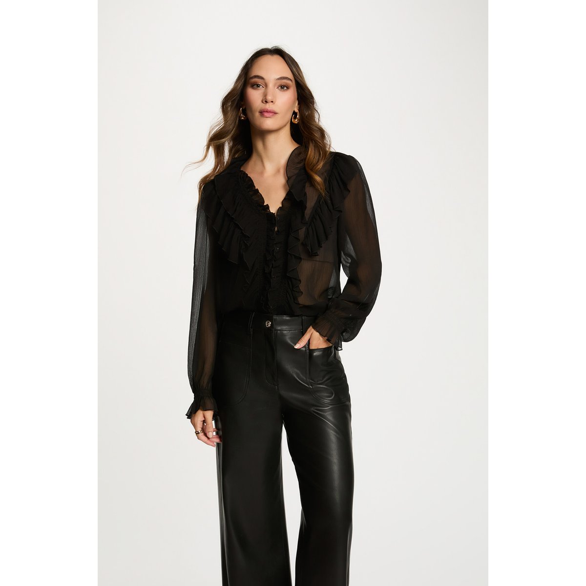 Chemise fluide col v noir, MORGAN