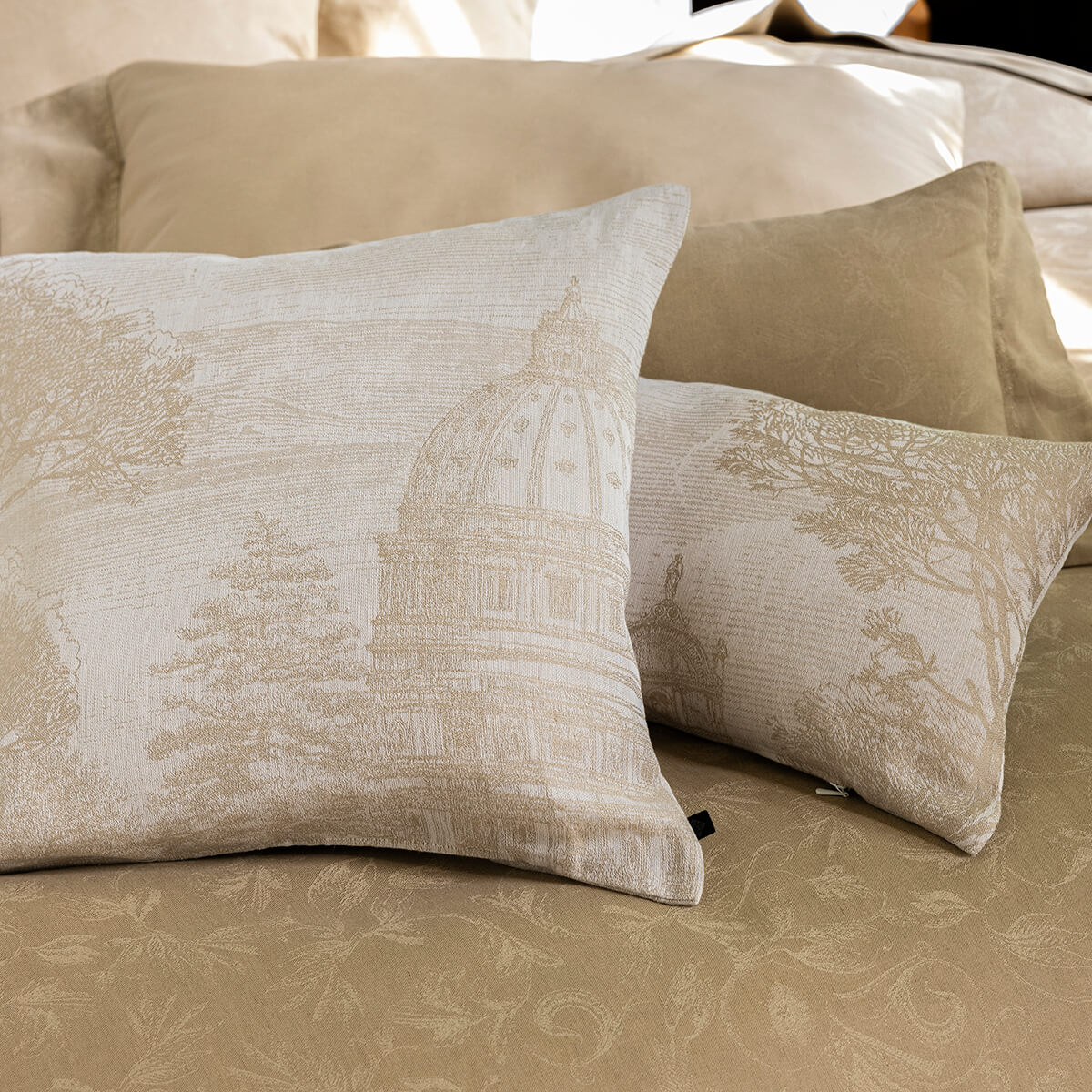 Housse de coussin en Coton/Lin, SYMPHONIE sépia, LE JACQUARD FRANCAIS
