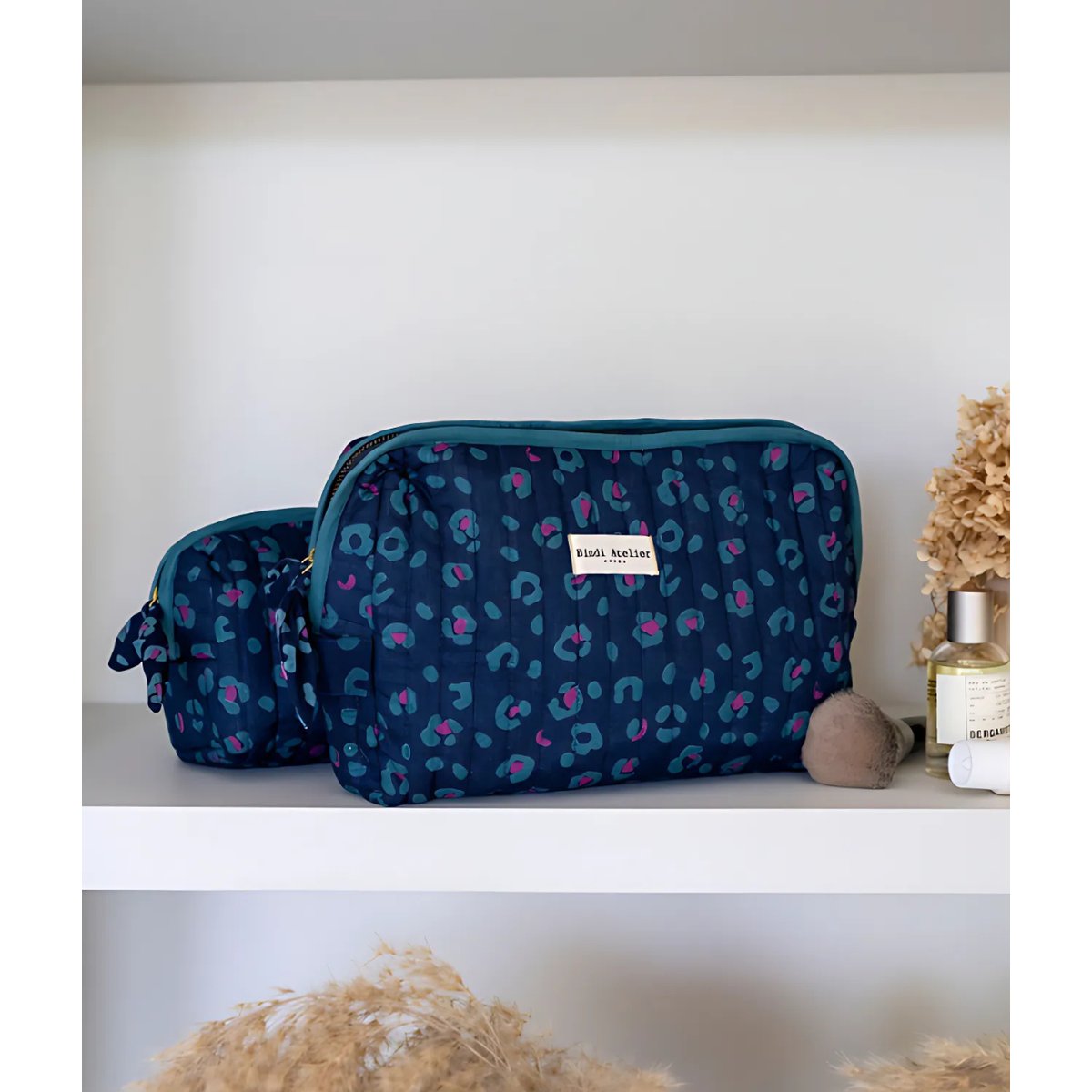 Trousse toilette imprimée BENGAL bleu eclipse, BINDI ATELIER