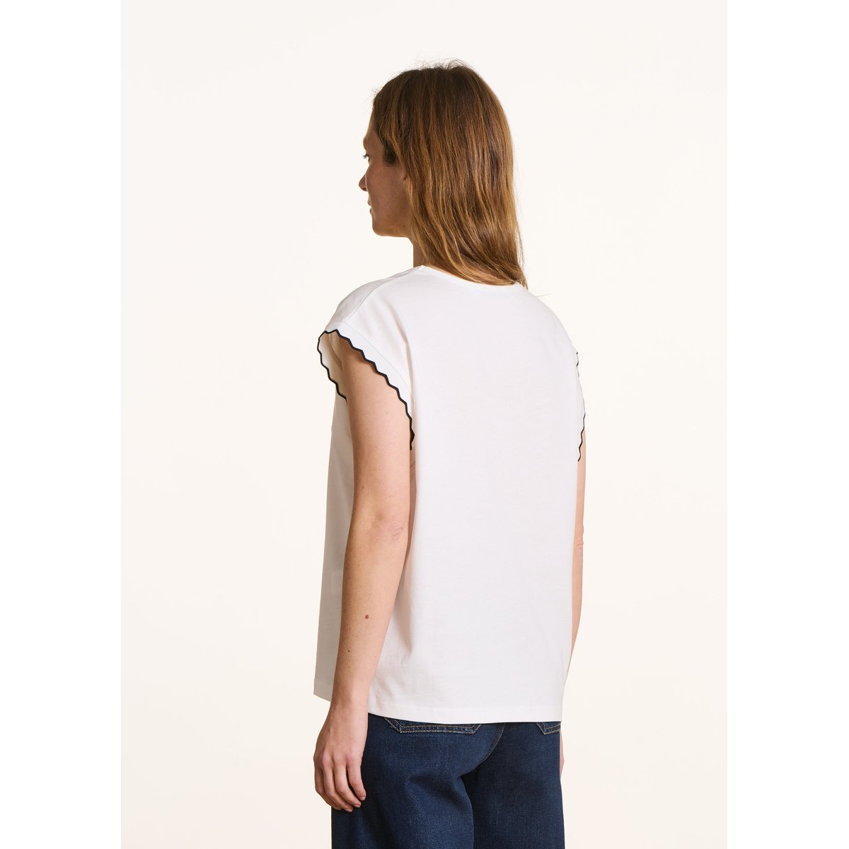 T-shirt droit col V en coton biologique ecru, LA FEE MARABOUTEE