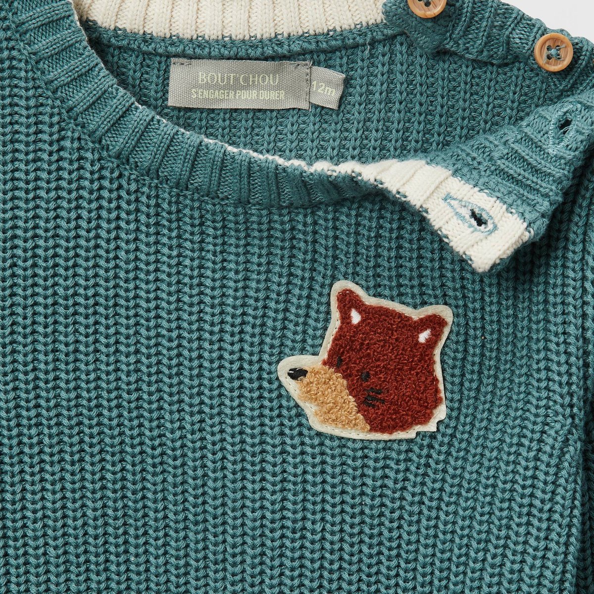 Pull avec patch en coton lagune, BOUT'CHOU