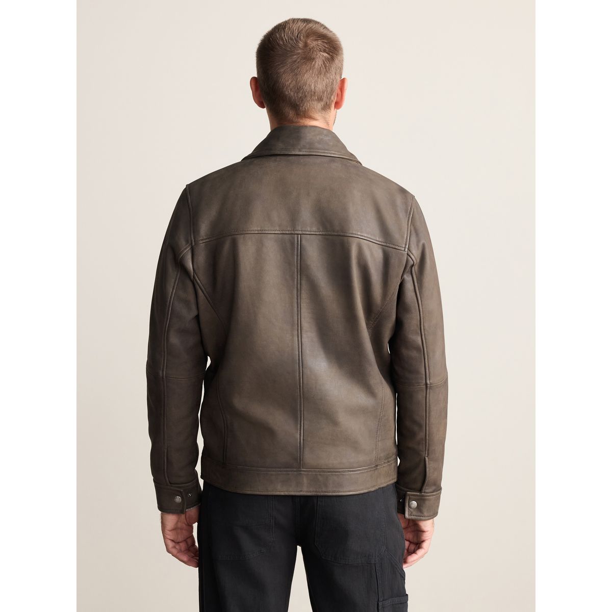 Veste en cuir avec col Signature marron, NEXT