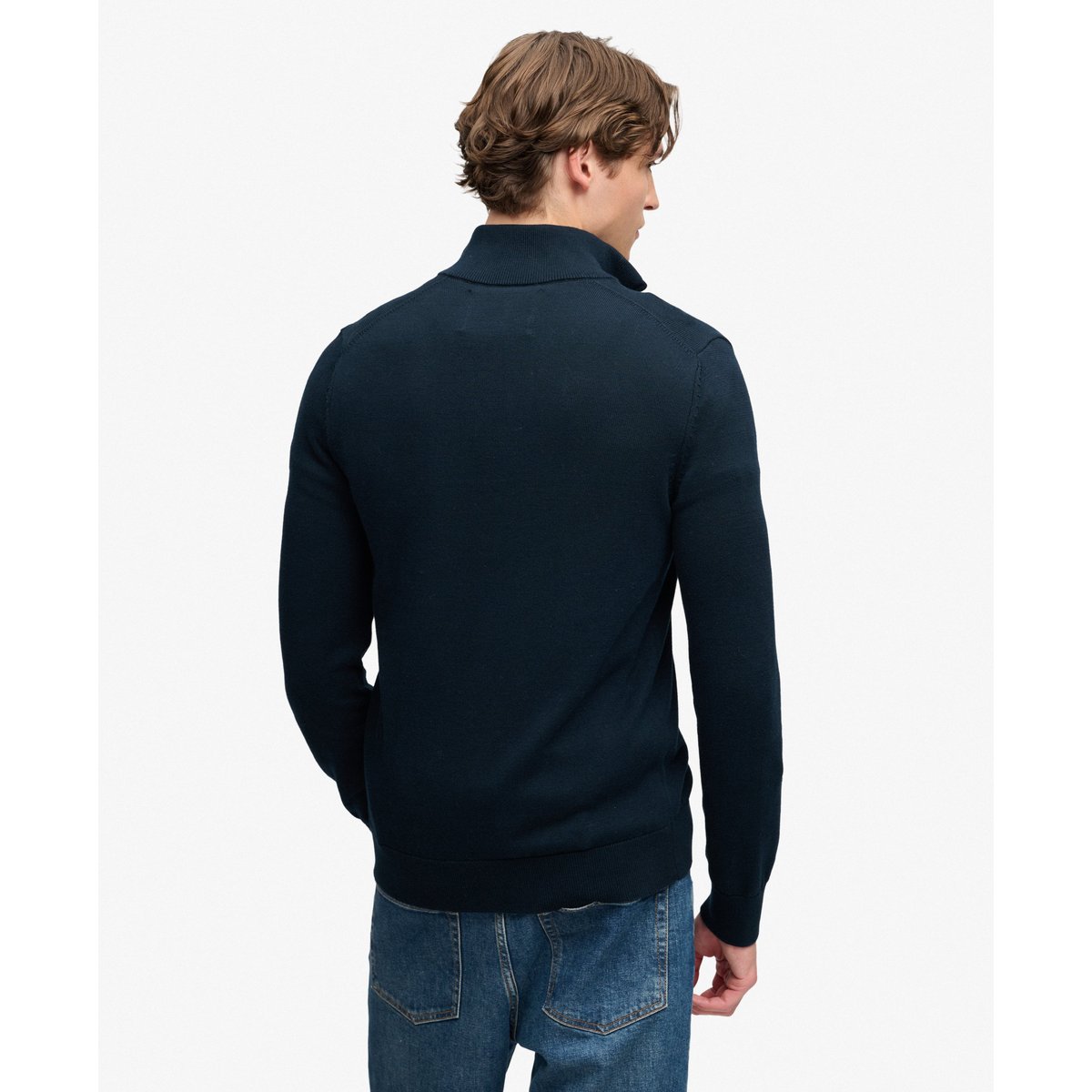 Pull à demi-zip en coton Preppy Essential bleu marine éclipse, SUPERDRY