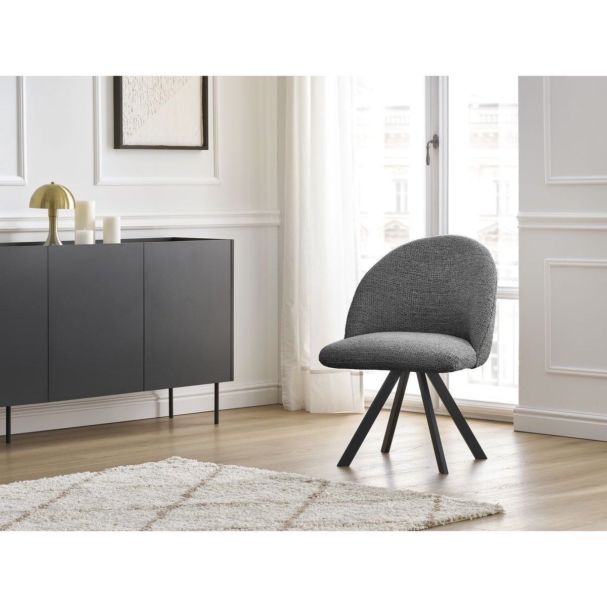 Lot de 4 chaises tissu chiné, LALIE gris foncé, BOBOCHIC