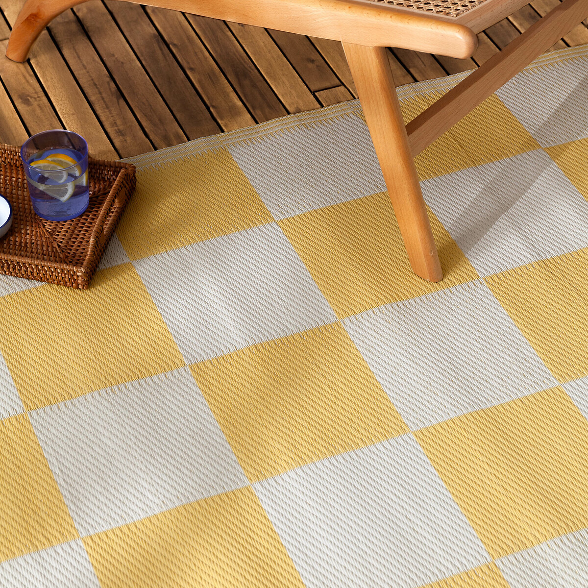 Checkerboard Recycled Indoor/Outdoor Rug yellow, FURN.
