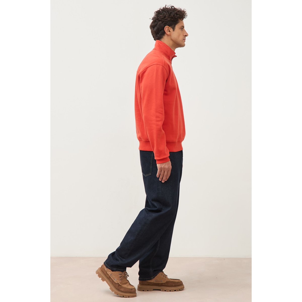 Sweat col camionneur manches longues orange foncé, BONOBO