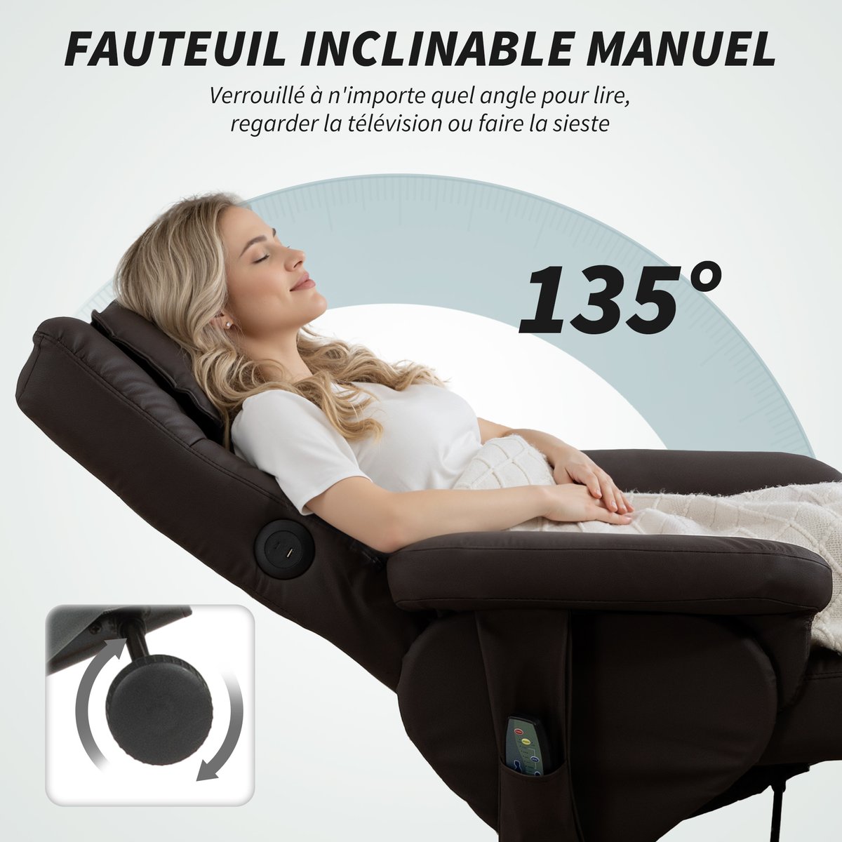 Ensemble fauteuil de massage inclinable avec marron, HOMCOM