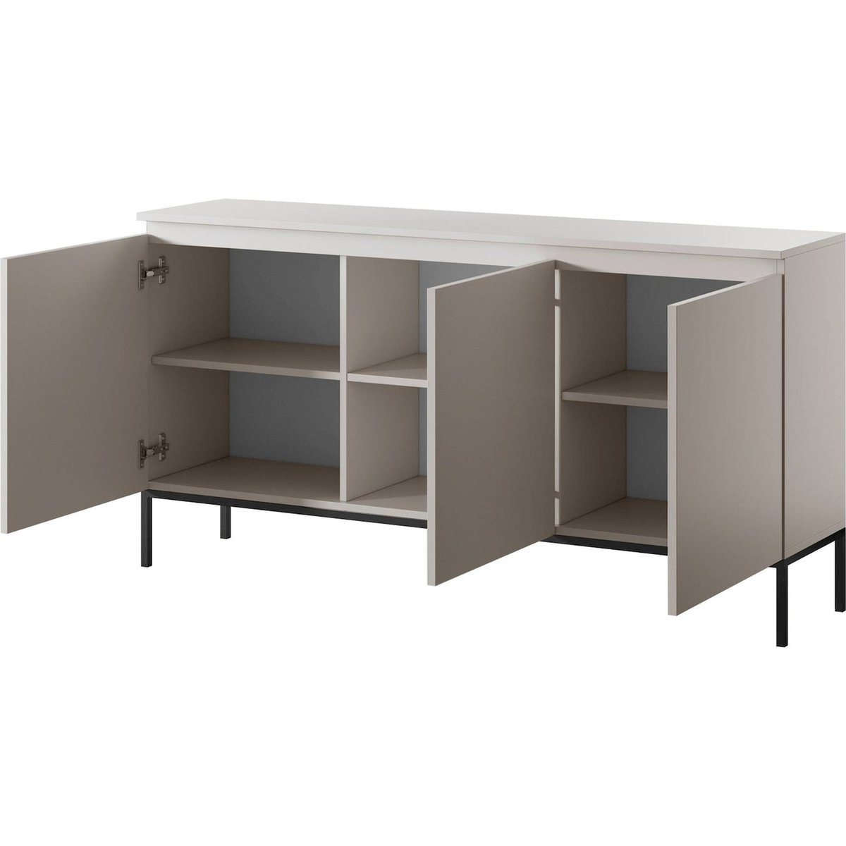 Buffet 3 portes bois collection BEMMI cachemire avec pieds noirs, RECOLLECTION