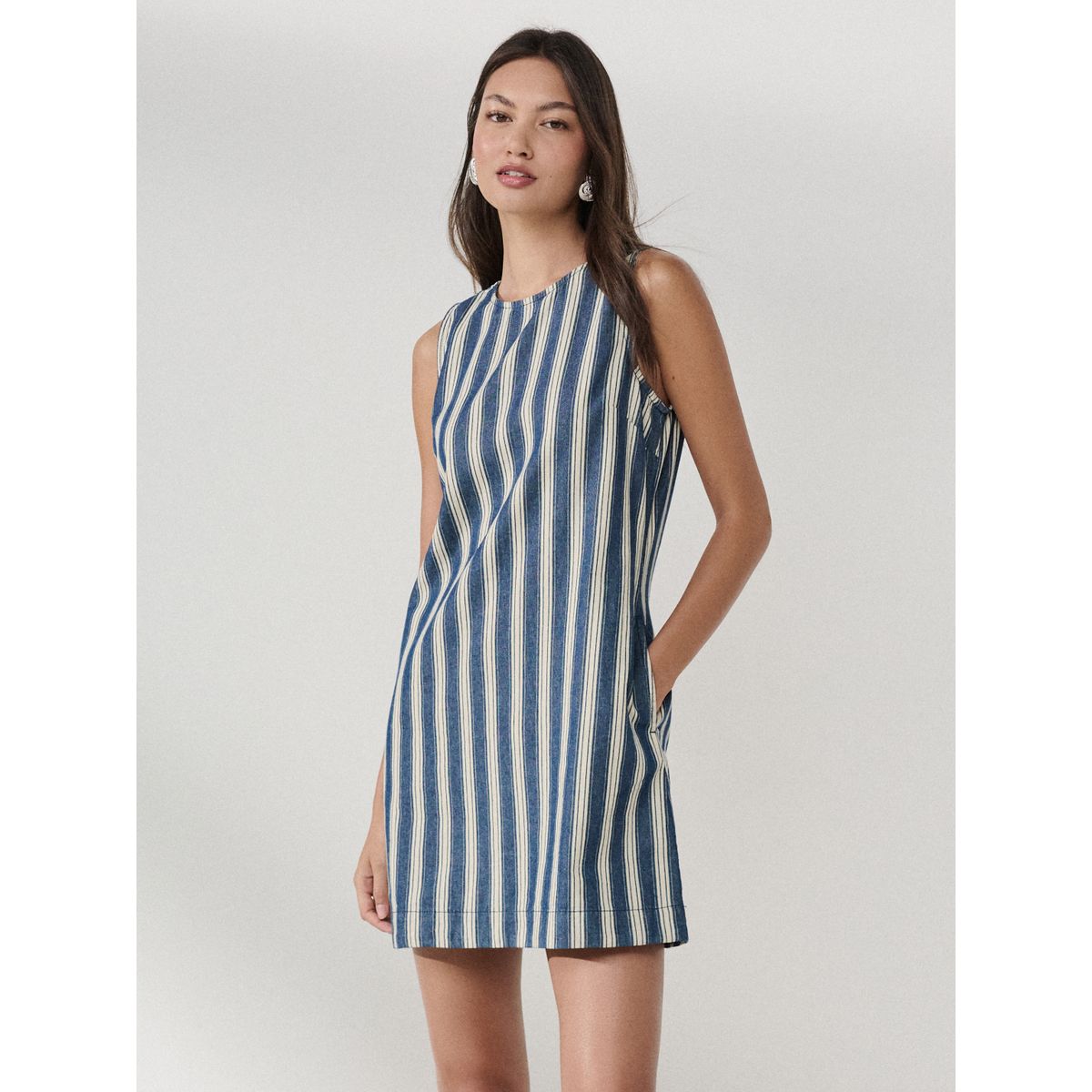 Robe droite courte en jean rayures bleues, NEXT