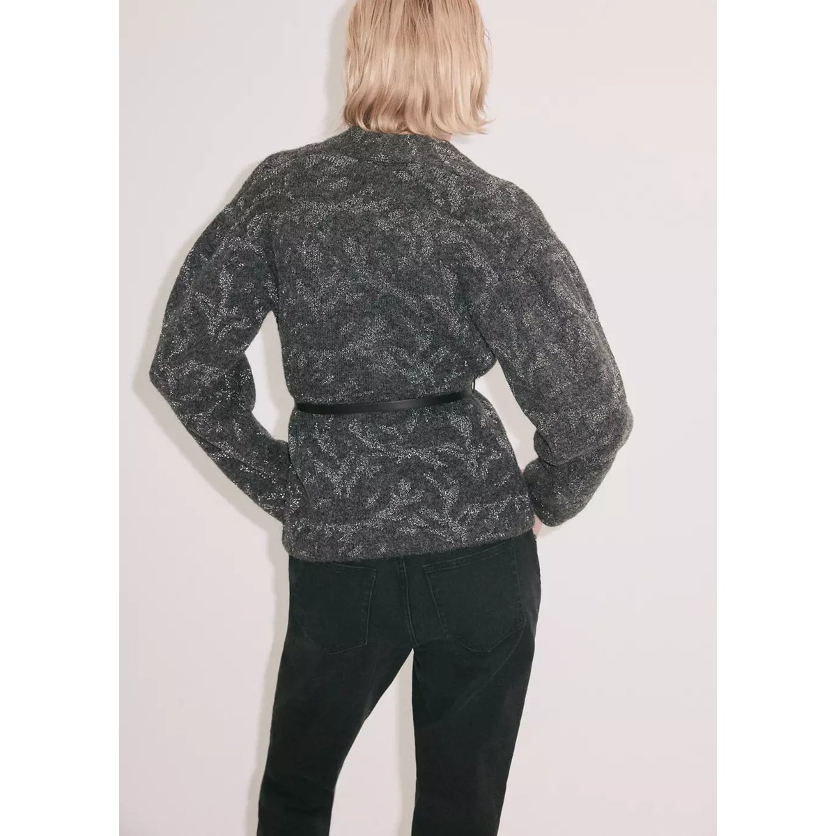 Veste en imprimé baroque gris anthracite, MANGO