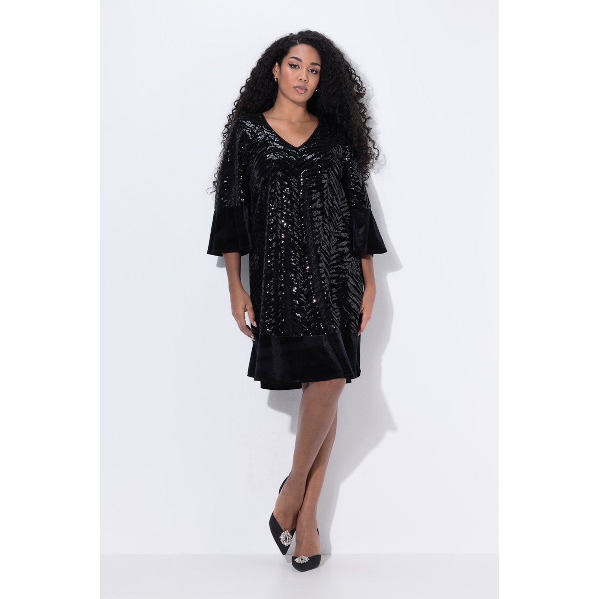 Robe en velours à paillettes, ligne en A noir, ULLA POPKEN