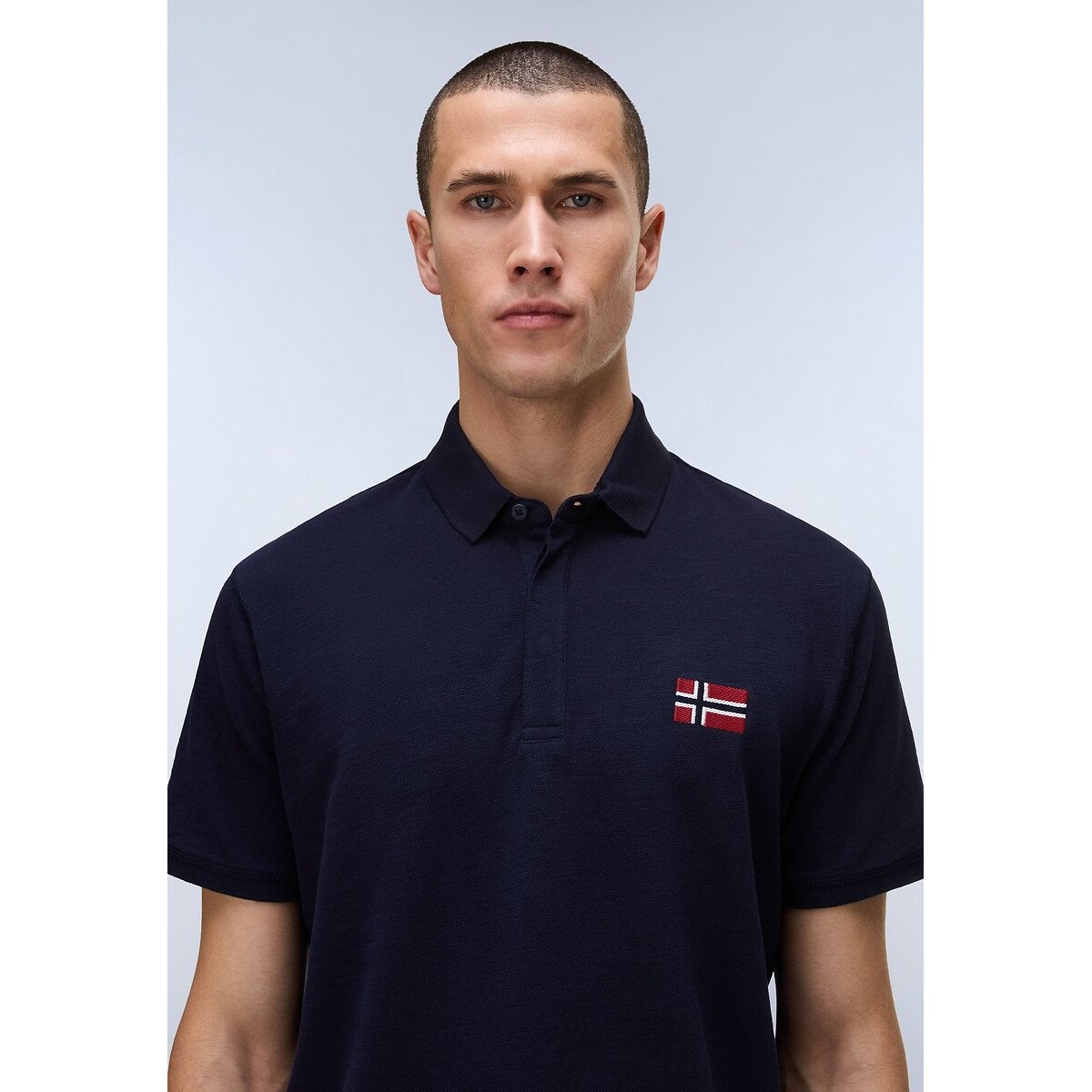 Poloshirt in fijn piqué breisel, EBEA marineblauw, NAPAPIJRI