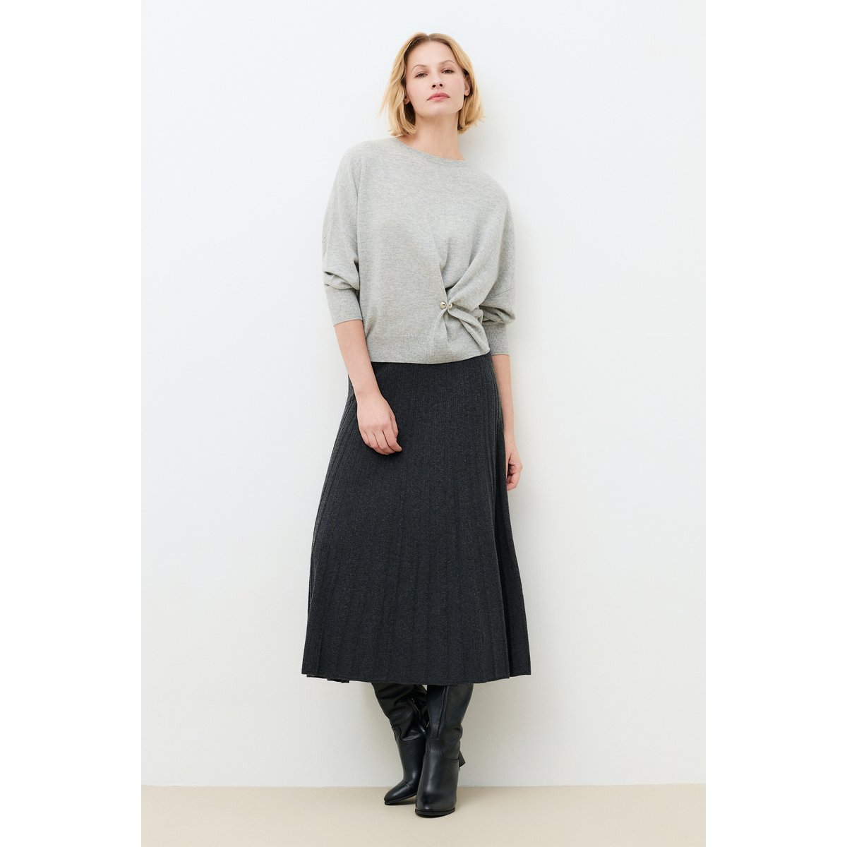 Pull ample col rond cachemire MCANDY gris, CAROLL