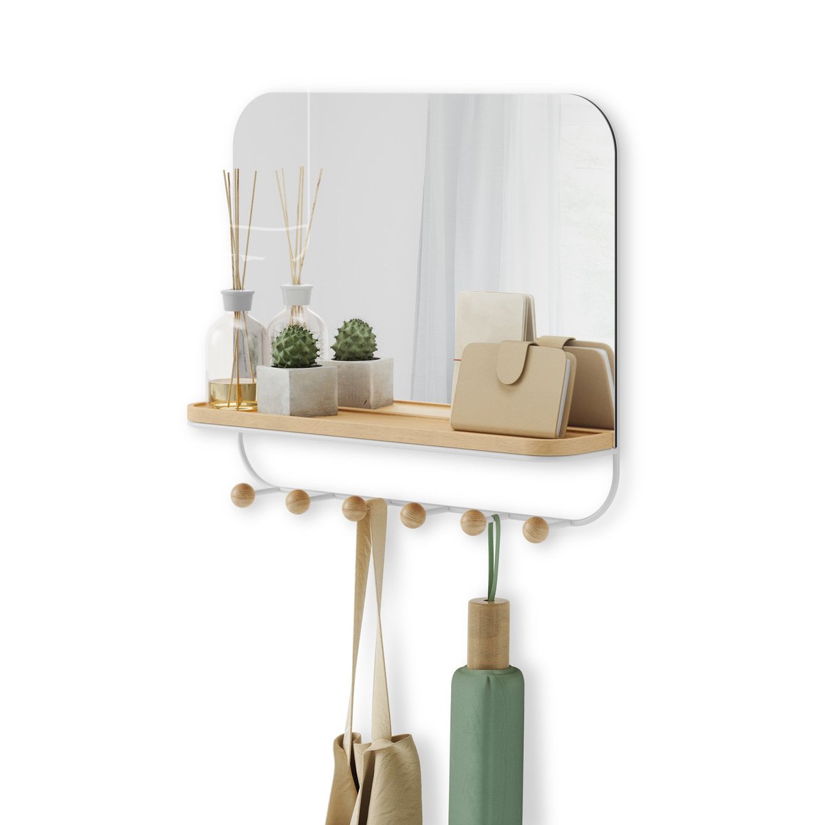 Miroir portemanteau étagère  ESTIQUE bois clair, UMBRA