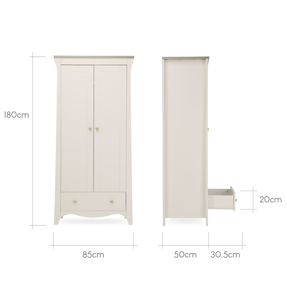 Clara 2 Door Nursery Wardrobe stone beige, CUDDLECO