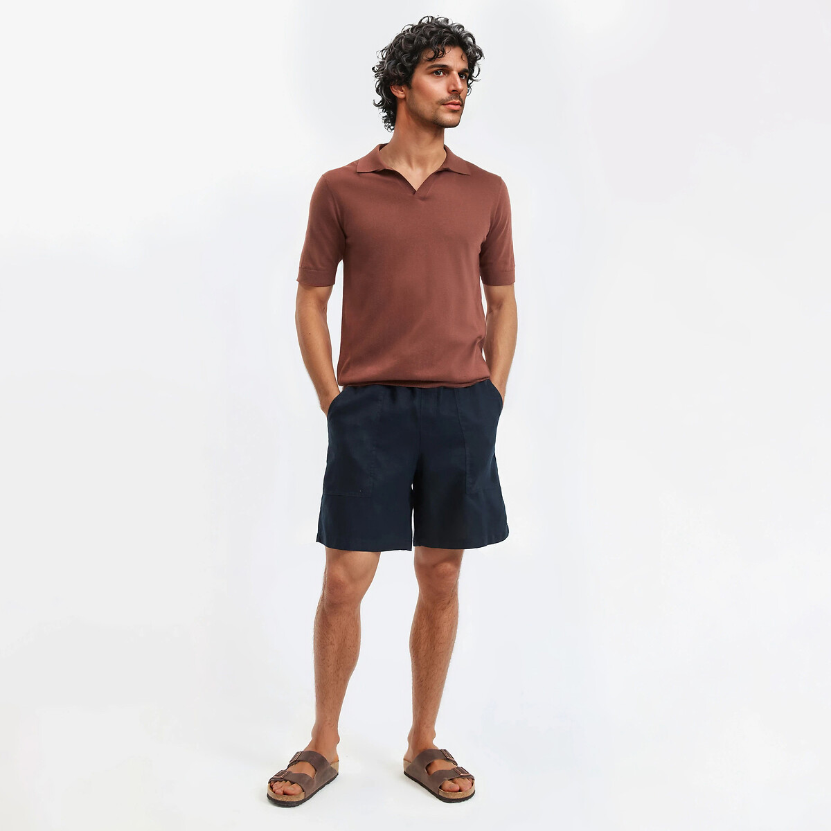 Linen Bermuda Shorts navy blue, LA REDOUTE COLLECTIONS