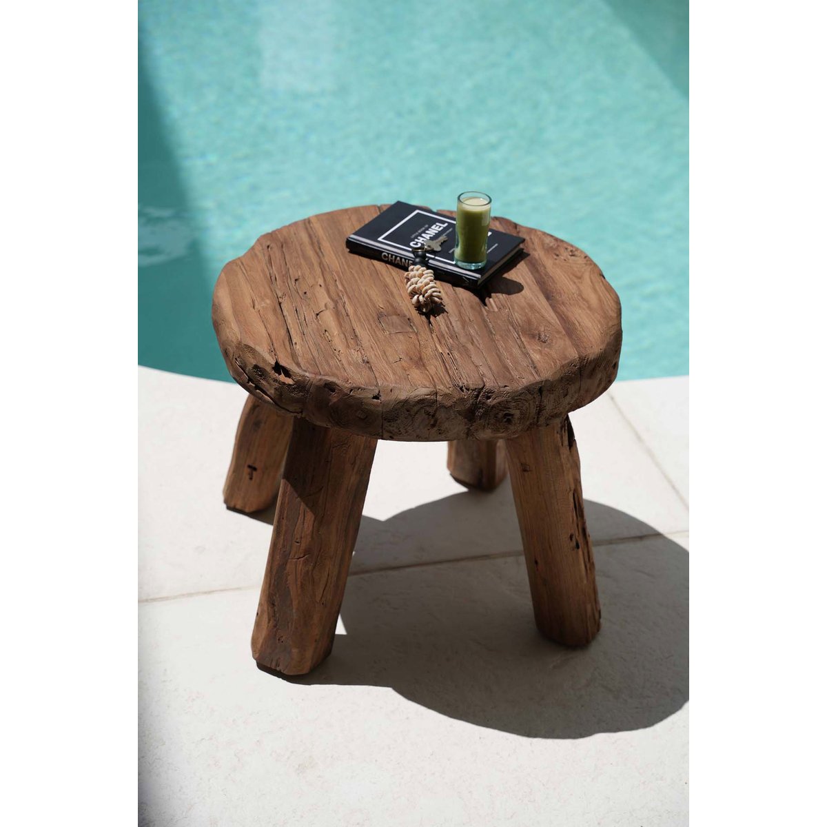 Table d’appoint bois de teck MARABUNTA beige, BAZAR BIZAR