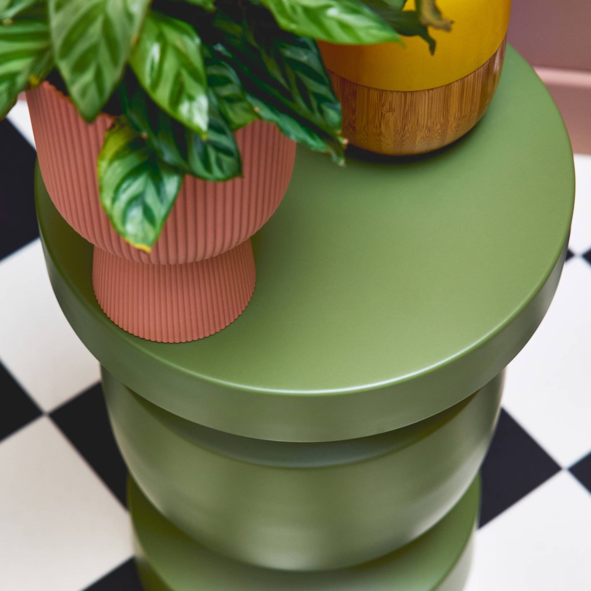 Table d'appoint, bout de canapé, table de chevet métal Ø30,5 x H43,5cm ALMA kaki foncé, SWEEEK