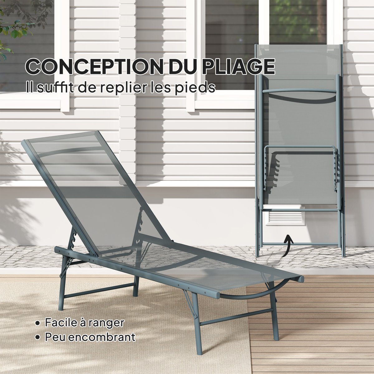 Ensemble de chaises longues Métal Noir gris, OUTSUNNY