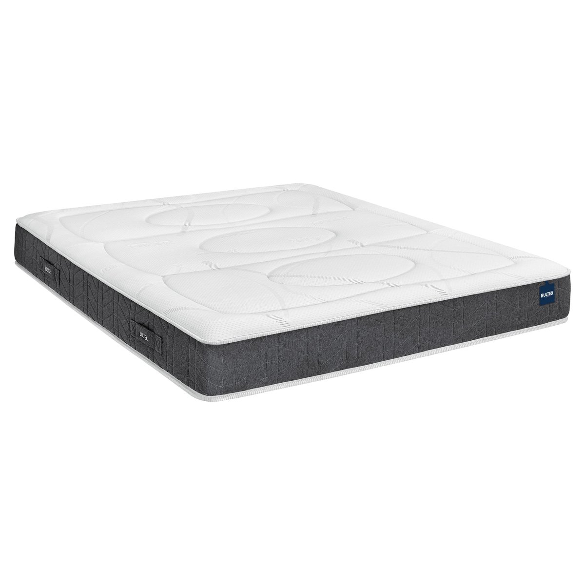 Ensemble matelas nano 5 zones SMART REPAIR, sommier MEDIANO gris fumé et pieds blanc, BULTEX