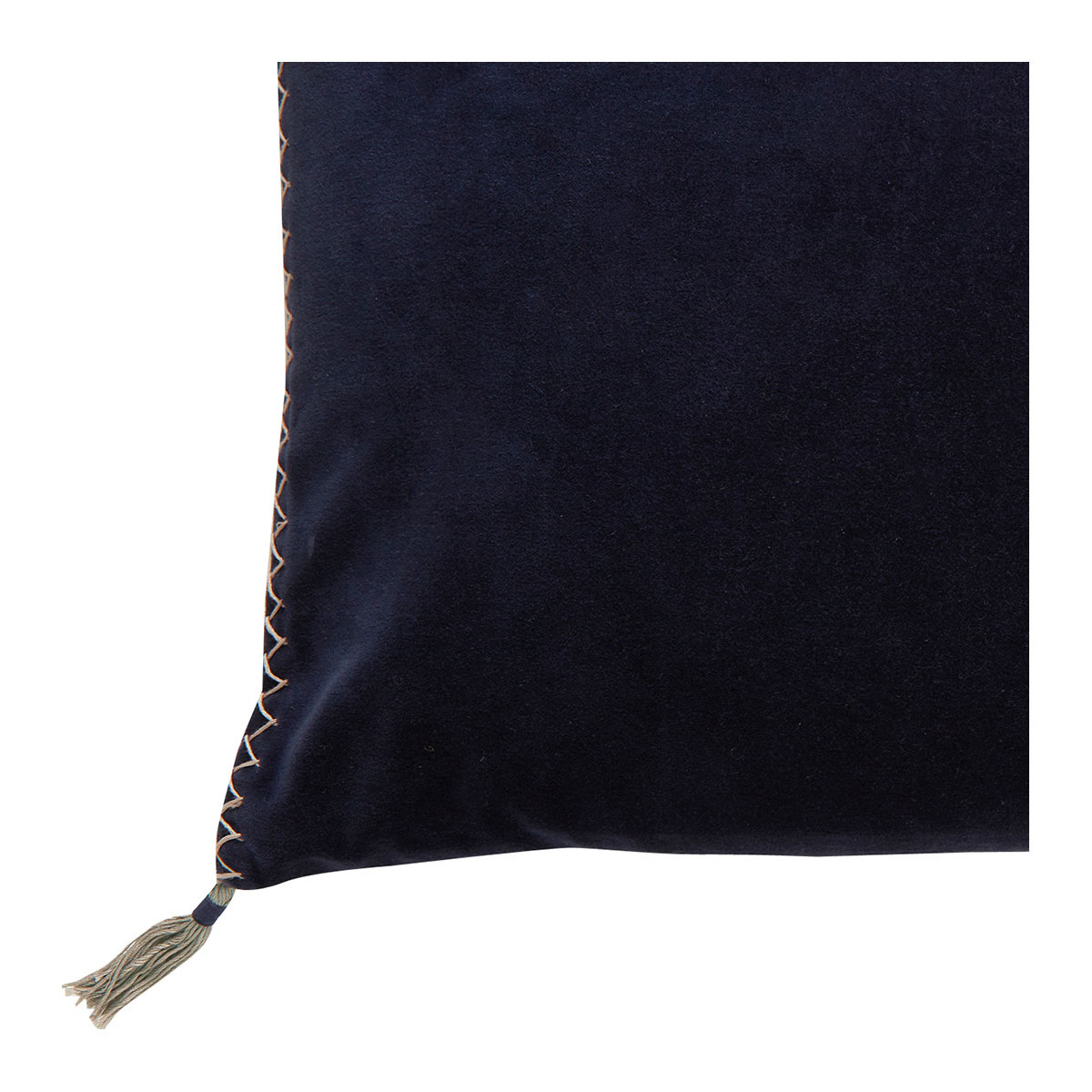 Housse de coussin MATTÉO velours de coton et lin bleu de minuit, BLANC D’IVOIRE
