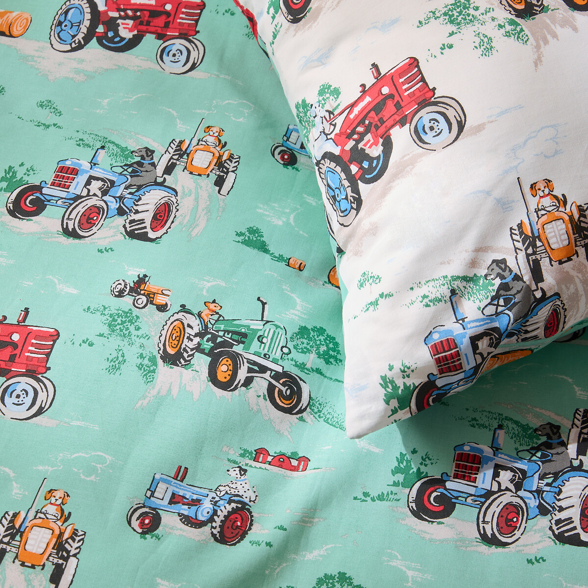 Vintage Tractors Reversible Duvet Cover and Pillowcase Set cream, CATH KIDSTON