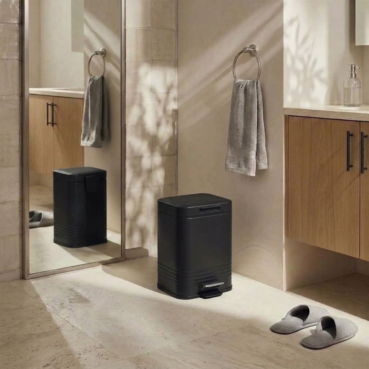 Poubelle salle de bain en métal noir, AZAO
