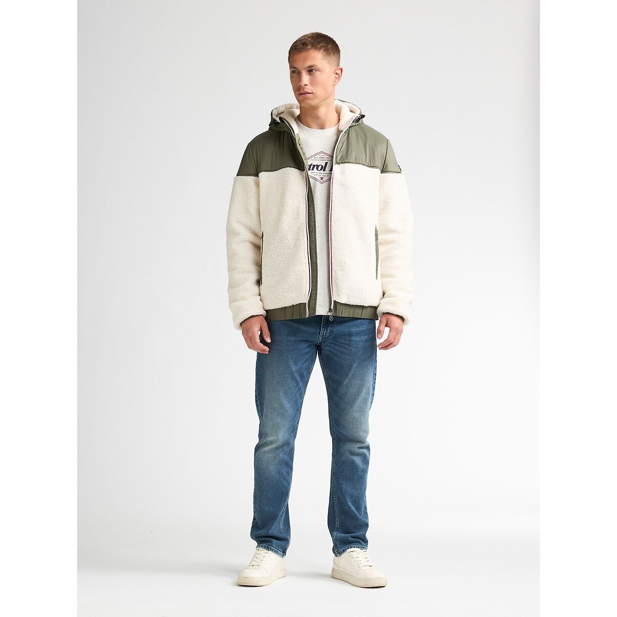 Parka con cappuccio verde / bianco, PETROL INDUSTRIES