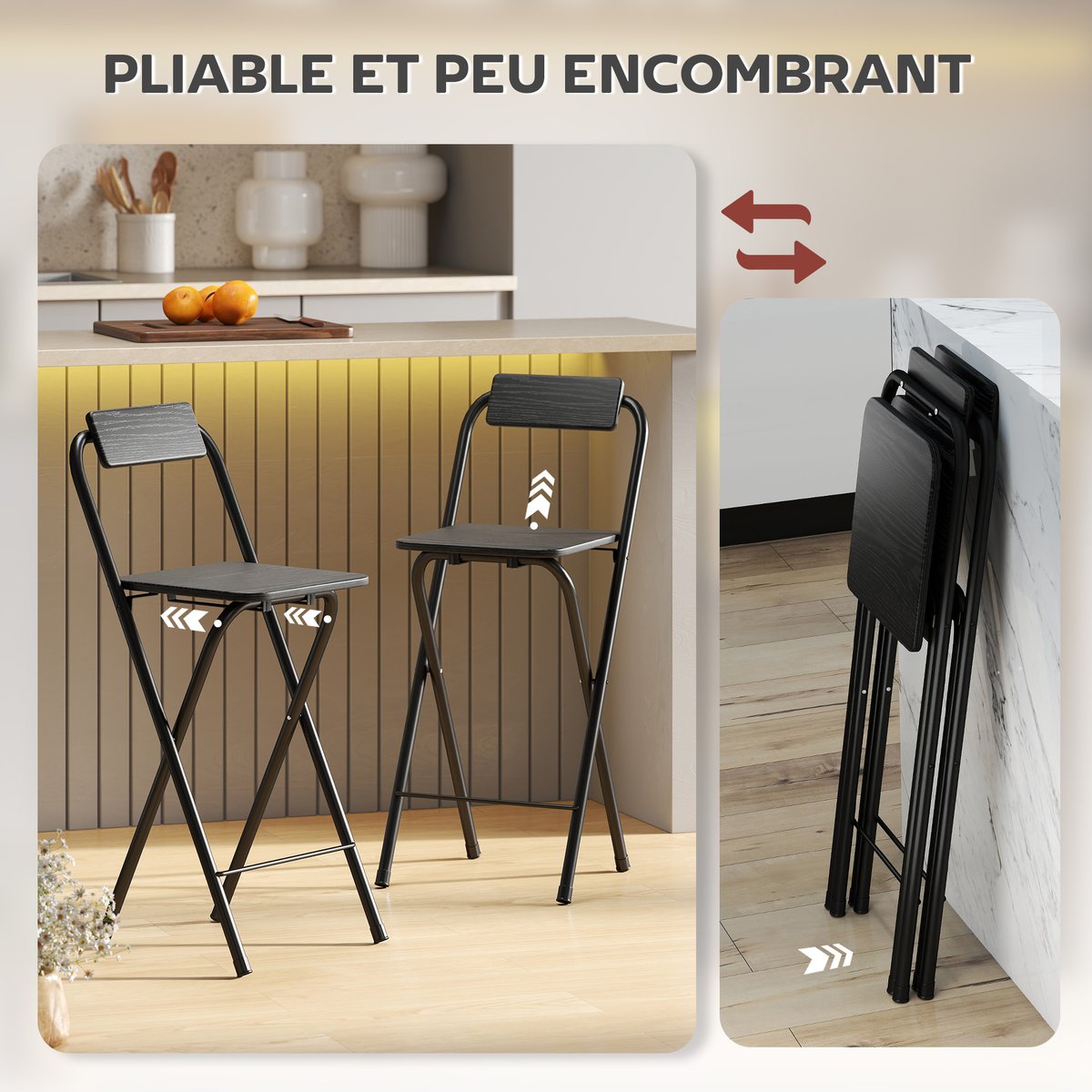 Tabouret de bar Acier Noir noir, HOMCOM