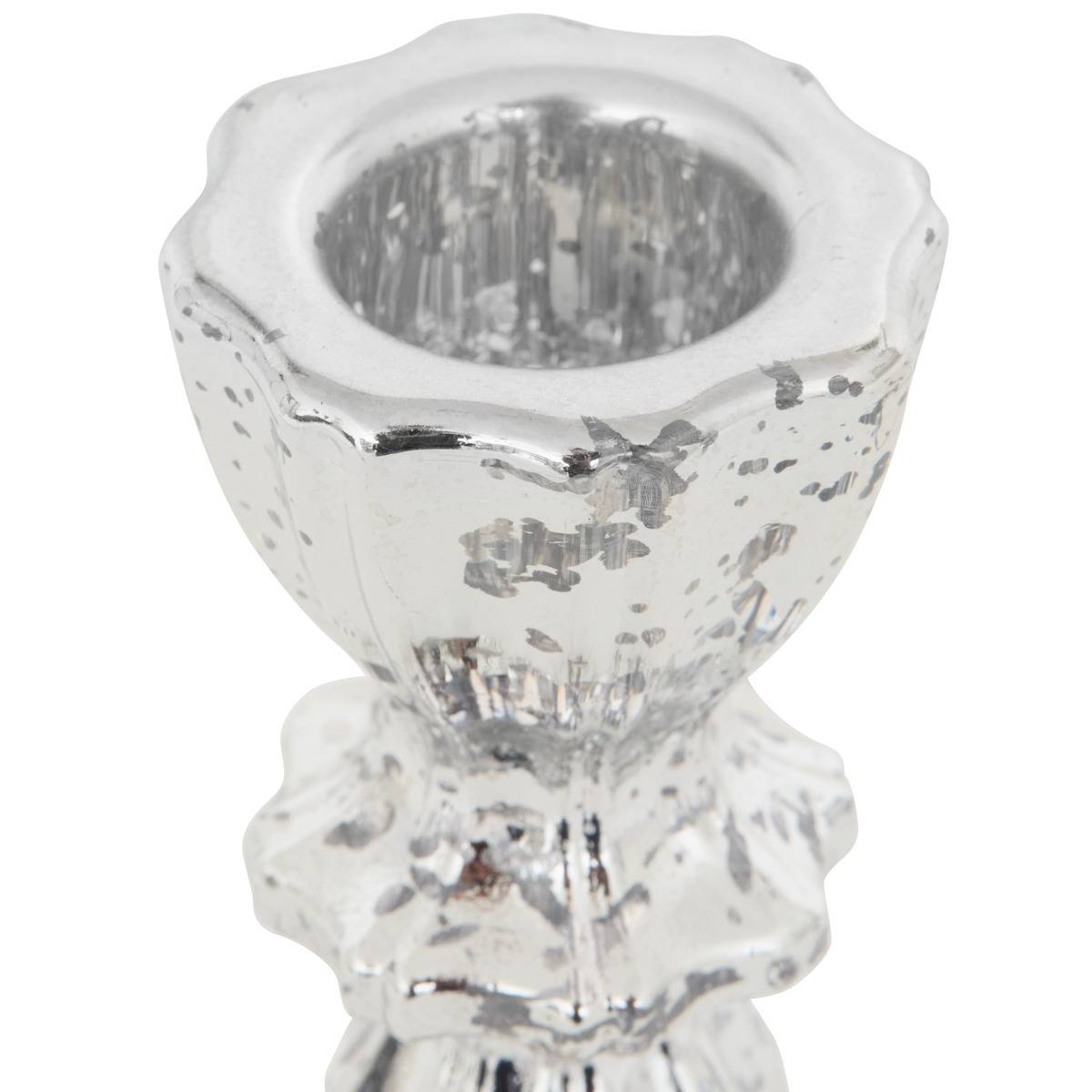 Bougeoir de Noël en verre argenté H. 11 cm argent, FEERIC LIGHTS & CHRISTMAS