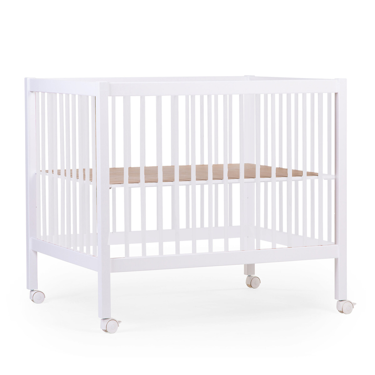 Parc 97 en bois hêtre 75 x 95 cm avec roues blanc, CHILDHOME