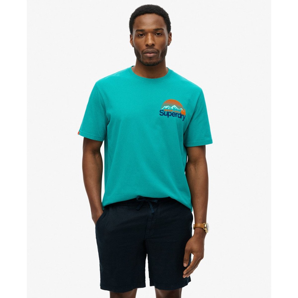T-shirt Core Logo Great Outdoors Chest bleu verdure, SUPERDRY