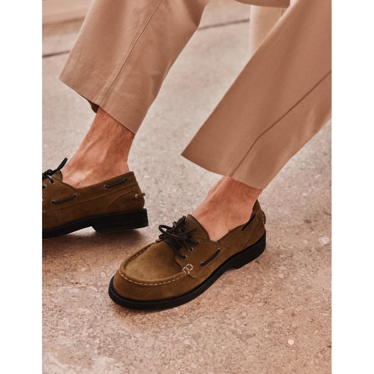 Chaussures Bateau BENO suède kaki, ODAJE