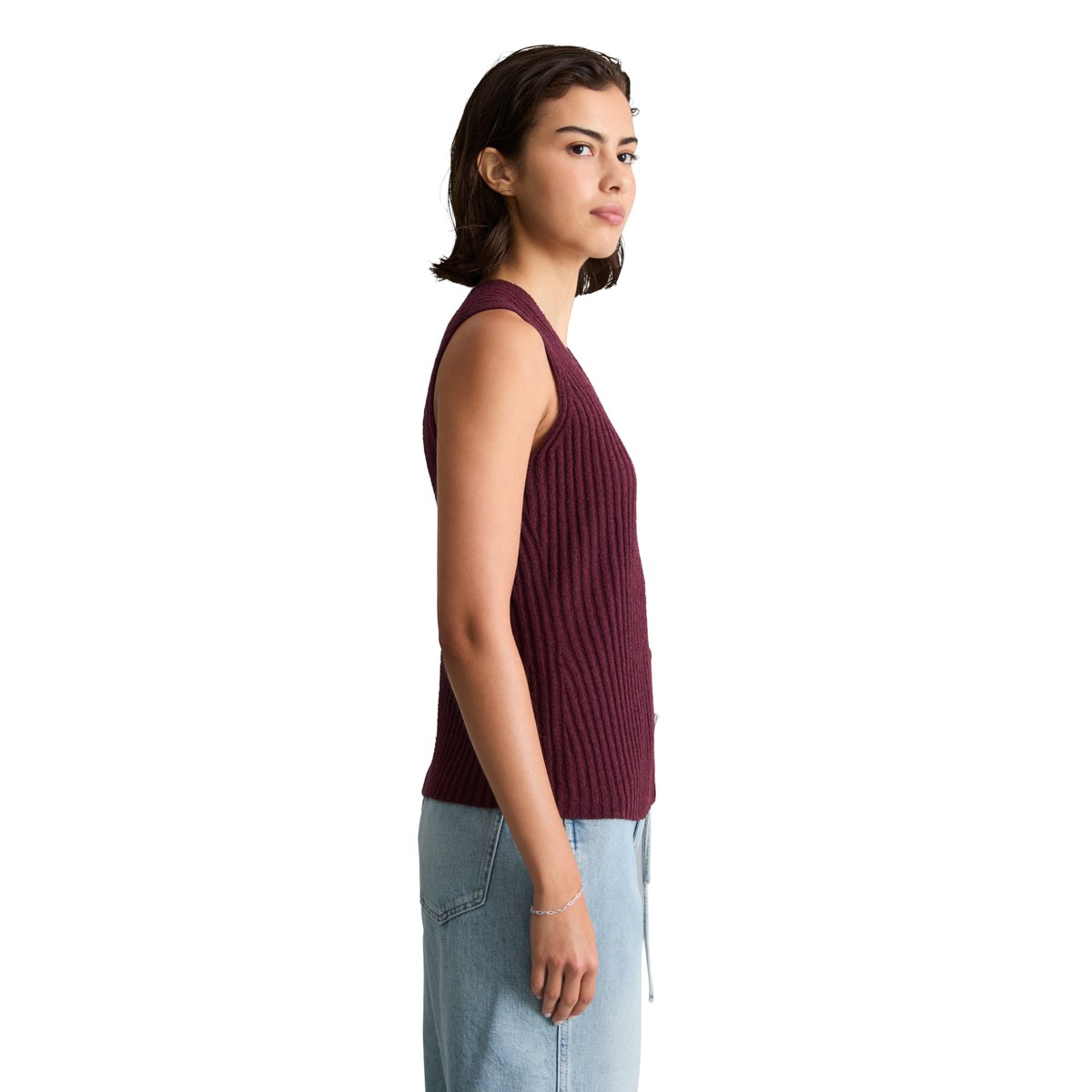 Gilet slim en mélange de coton organique côtelé rouge fonce, MARC O’POLO DENIM