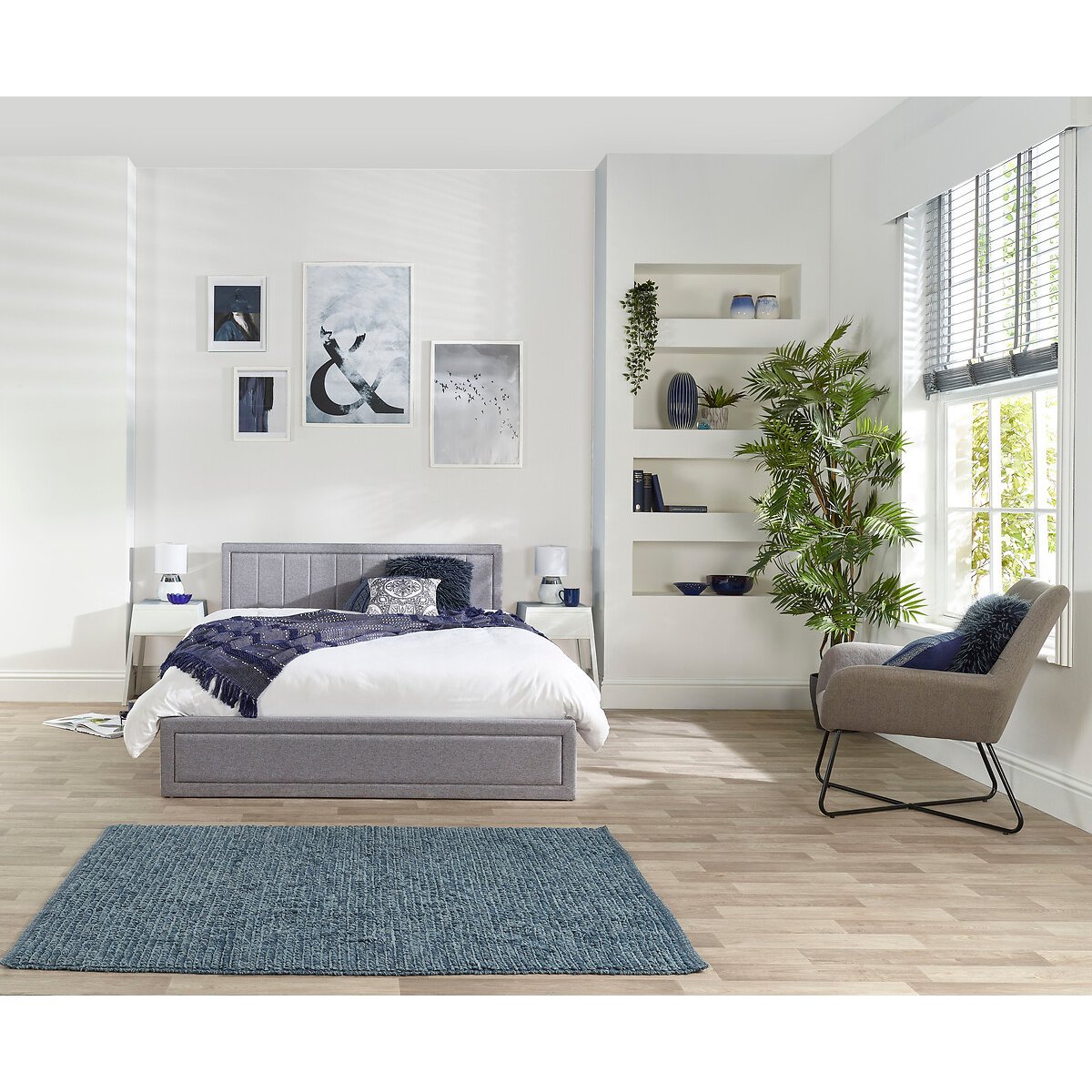 Castleton Linen Quilted Headboard Ottoman Bed grey, ASPIRE